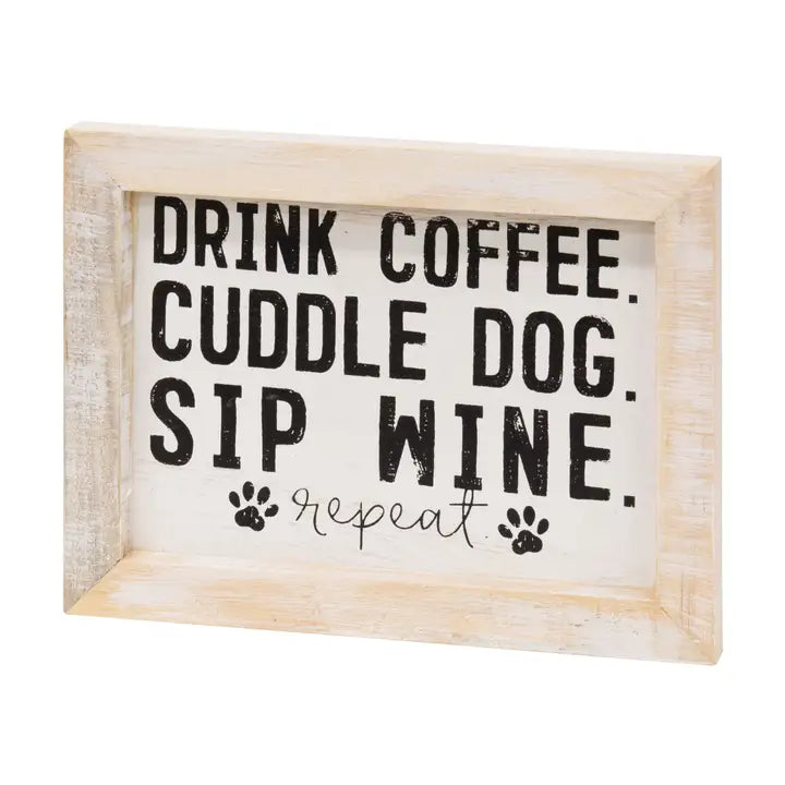 Coffee, Dog, and Wine Framed Sign