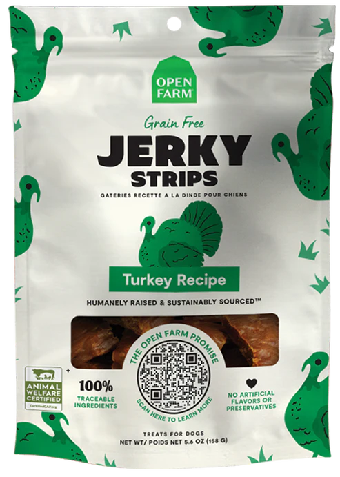 Open Farm Grain Free Jerky Strips Turkey Recipe Dog Treat